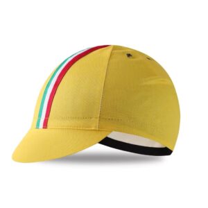 BikingBros yellow cotton cycling cap with green, white and red center stripe